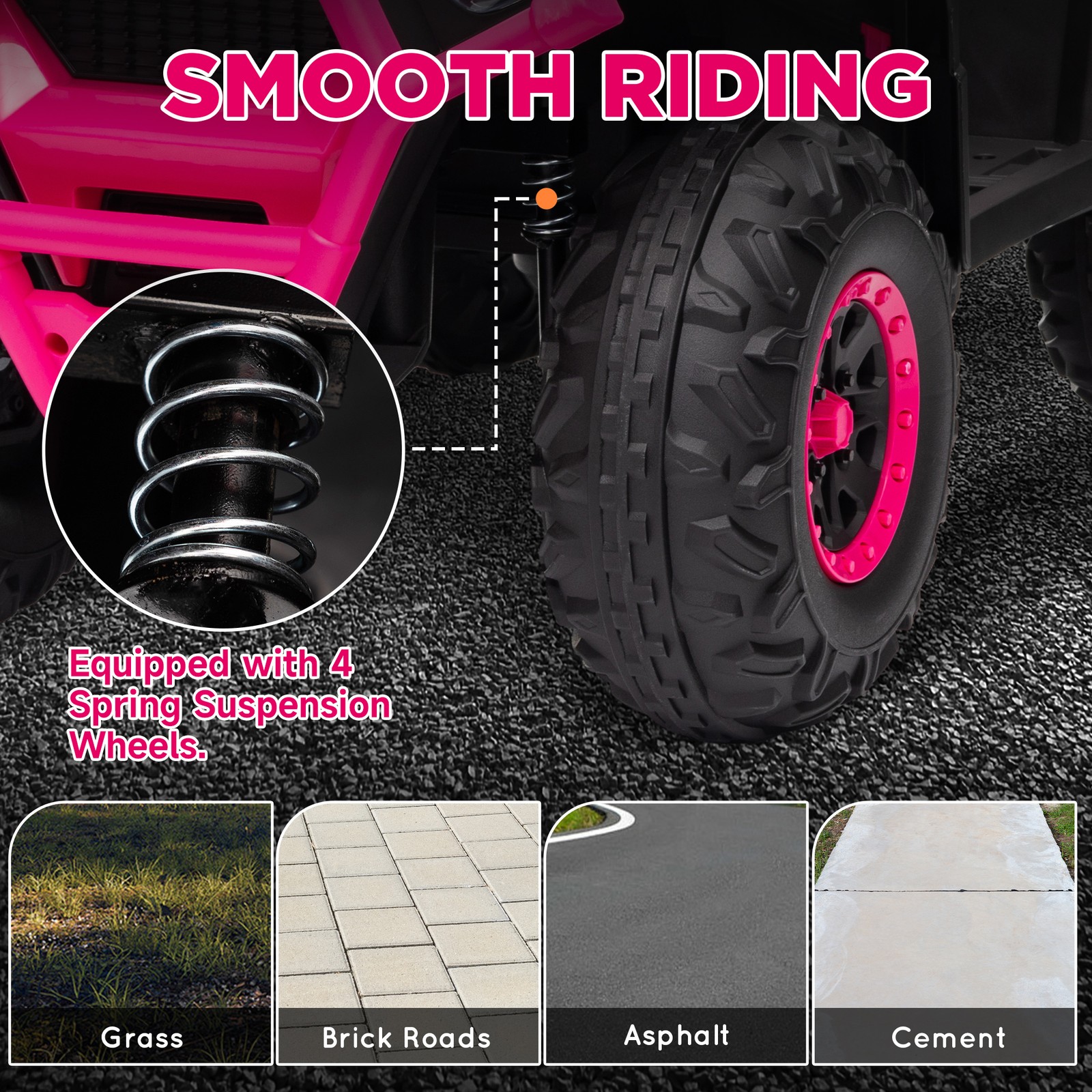 12V Kids ATV, 4 Wheeler with Spring Suspension, Storage, Pink