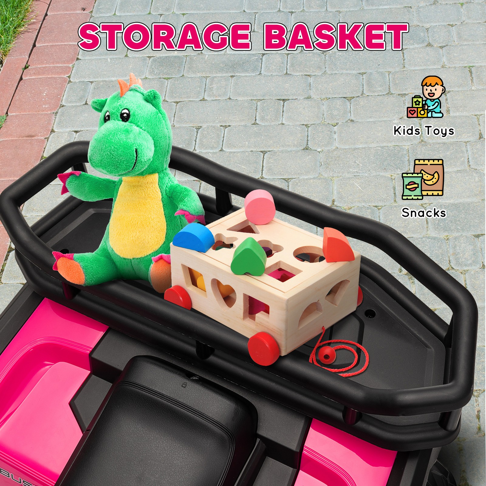 12V Kids ATV, 4 Wheeler with Spring Suspension, Storage, Pink