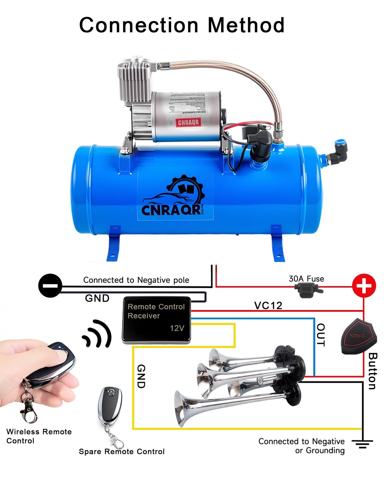 4 Trumpet Air Horn Kit 178DB Train Horns with 120 psi Air Compressor 1.6 Gal/…
