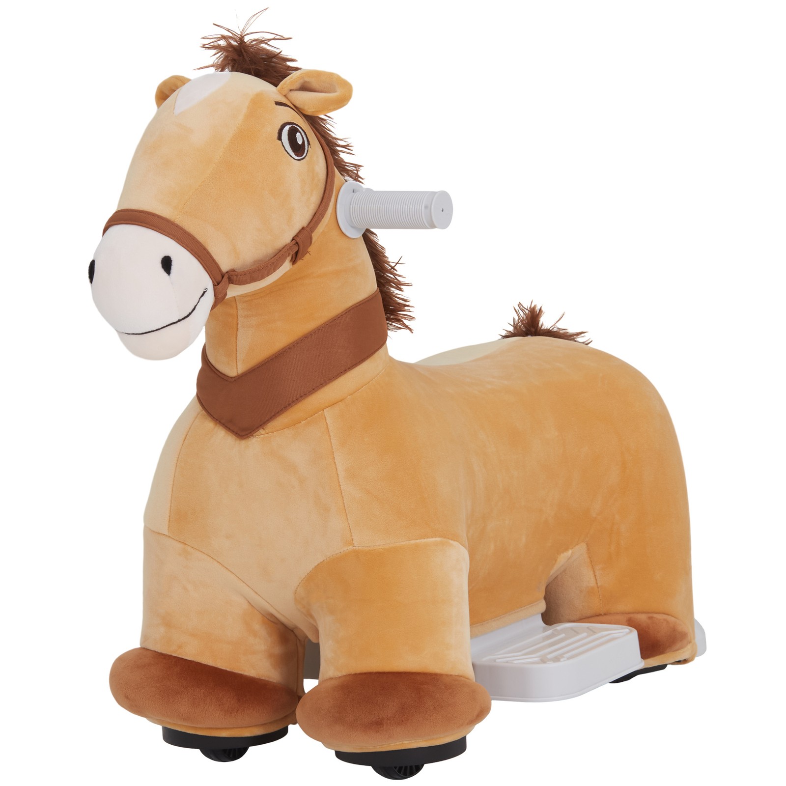 6V Electric Ride on Horse with Music Forward, PU Wheels, Brown