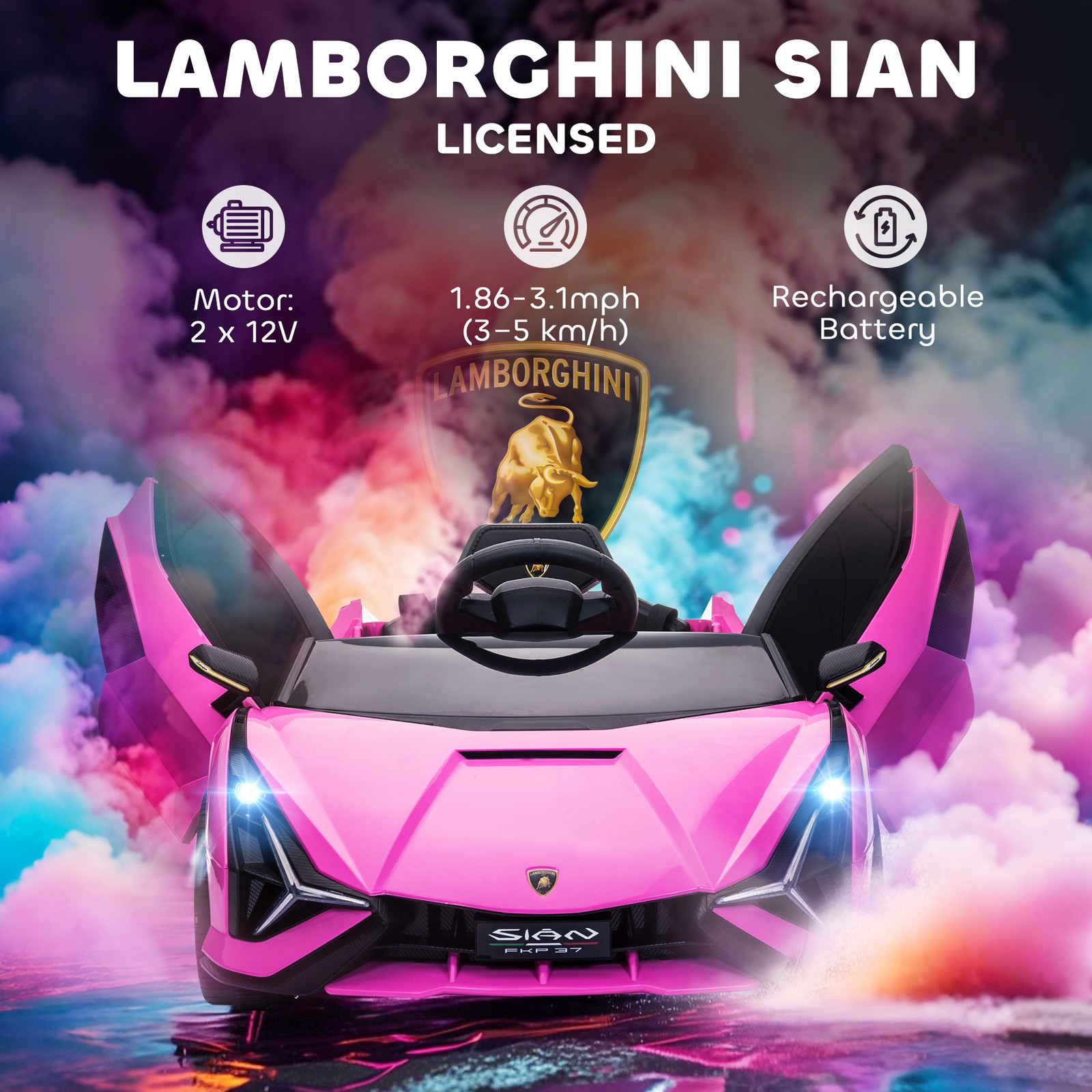 12V Lamborghini SIAN Licensed Electric Car for Kids, Pink