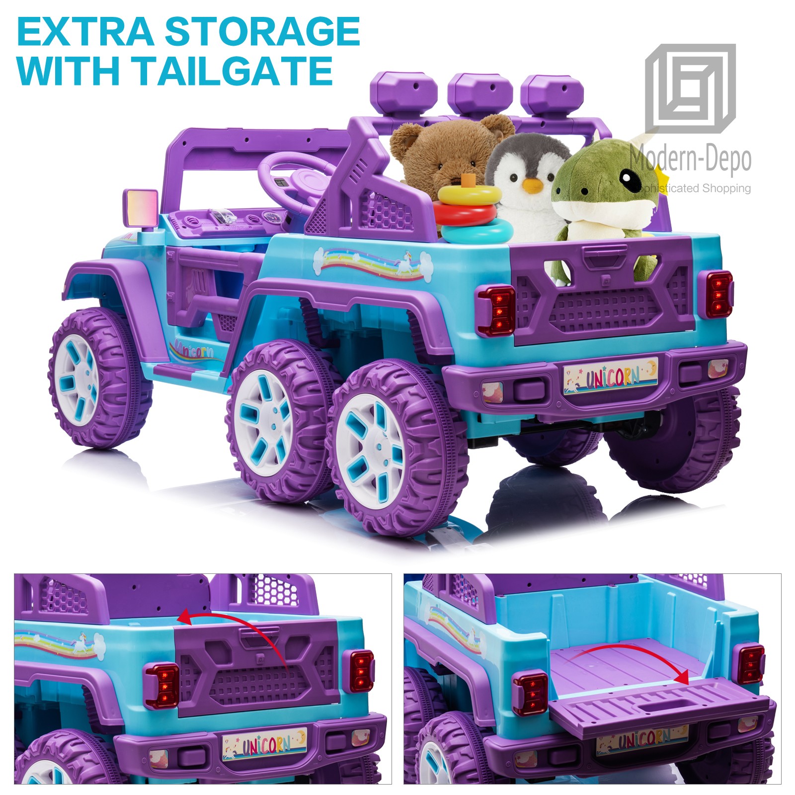12V Kids Ride On Car Electric Truck w/ Remote Control DIY Stickers 6 Wheels Toy