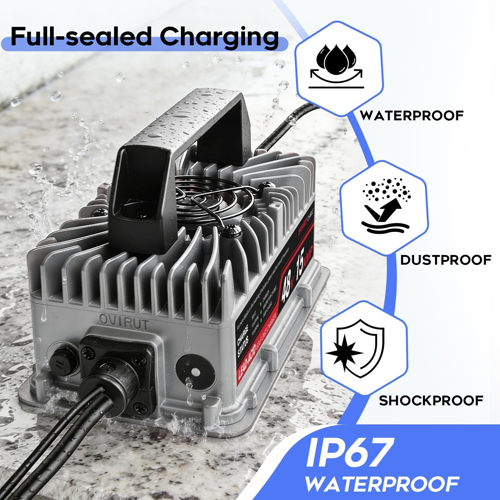 48 Volt 15 Amp Golf Cart Charger for Yamaha G29 Drive/Drive 2 w/ 3 Pin Leaf Plug