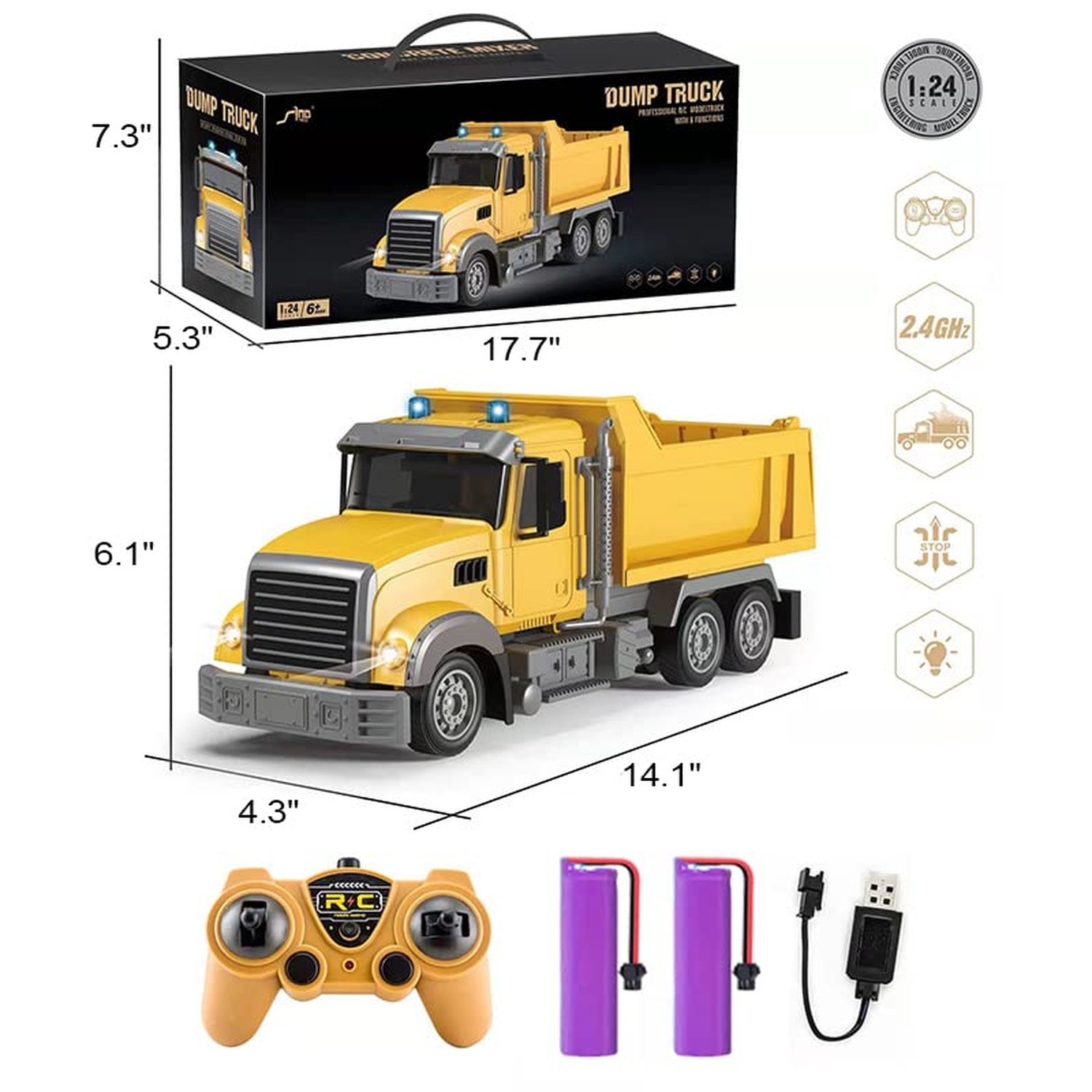 RC Dump Truck Toy for Kids – 6 Channel Remote Control Dump Truck with LED Lig…