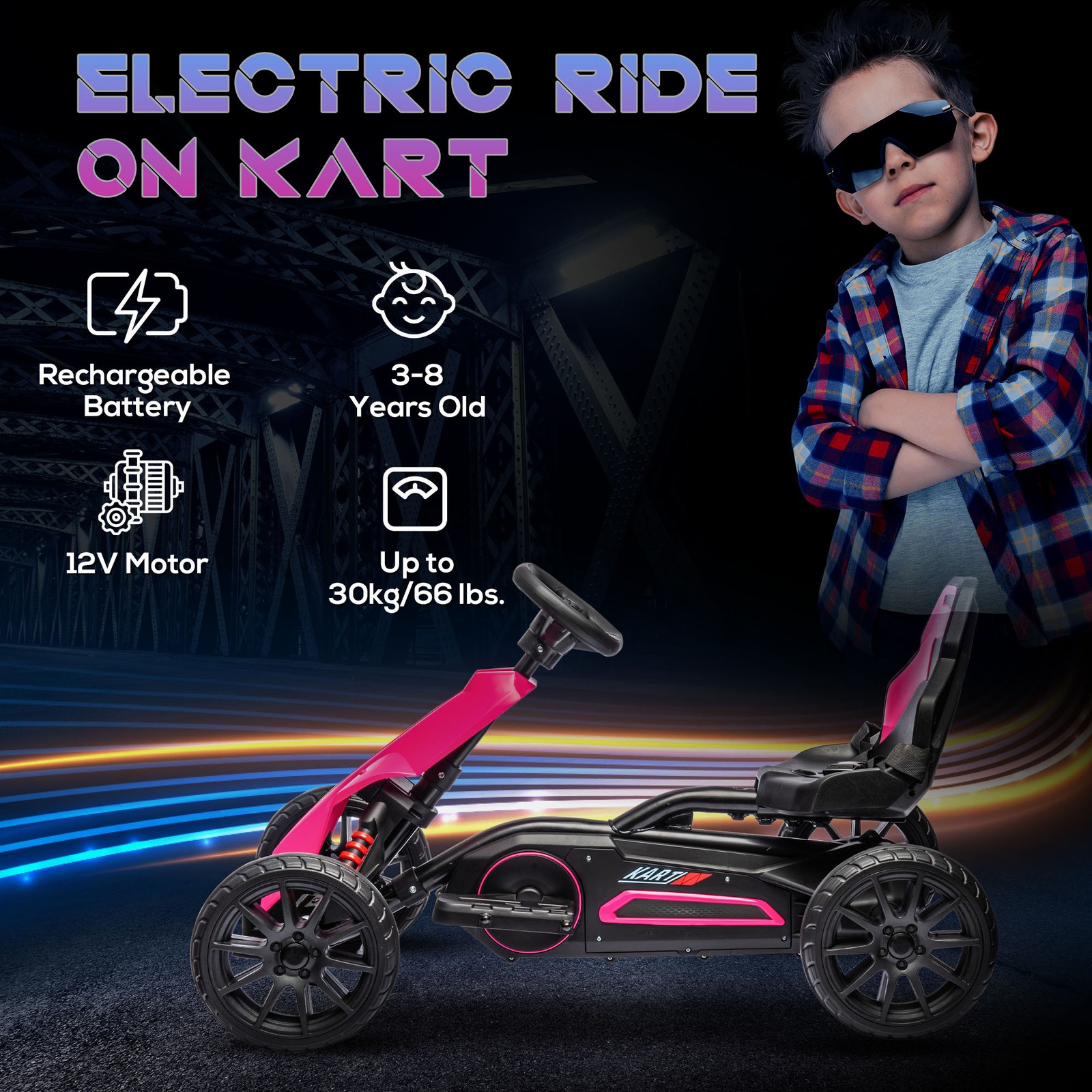 12V Electric Go Kart for Kids w/ Adjustable Speed, Pink