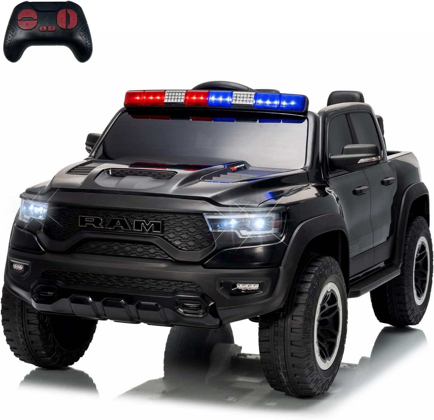 Electric 12V Battery Kids Ride On Police Car 4 Wheel Truck w/ Remote Control LED