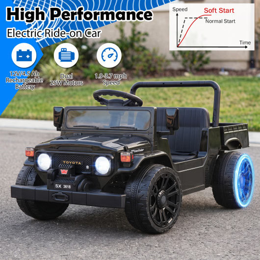 12V Electric Ride On Truck with Dump Bed and Music Licensed Toyota-Black – Color