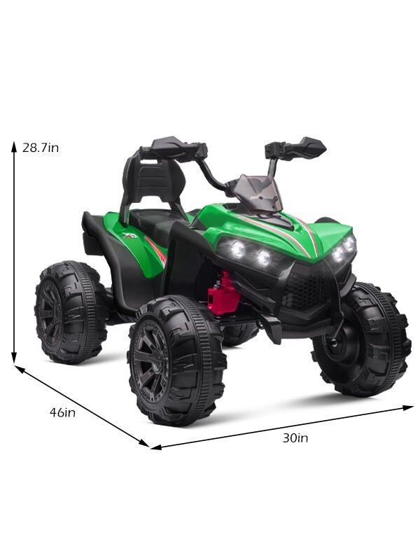 ZEOPHOL 12V Kids Ride-On Electric ATV Off-Road Quad Car Toy 2 Speeds LED Green