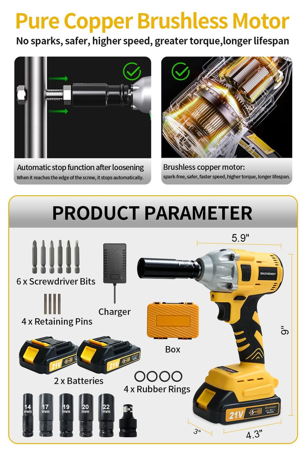 Cordless Impact Wrench 258Ft-lb (350N.m), Electric Driver for Car Tires and H…