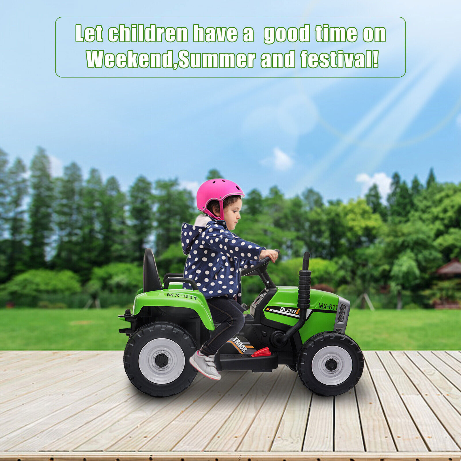 12V Kids Electric Tractor with Trailer Toddler Ride On Car w/Remote Control Gift