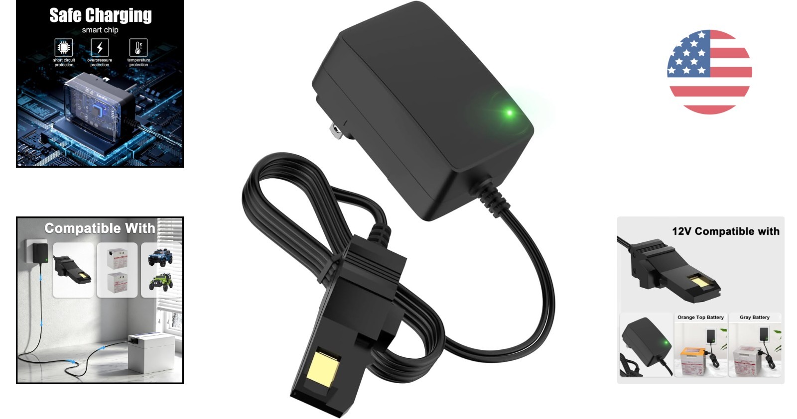 12V Charger for Power Wheels – Compatible with Gray & Orange Batteries, 6.5 F…