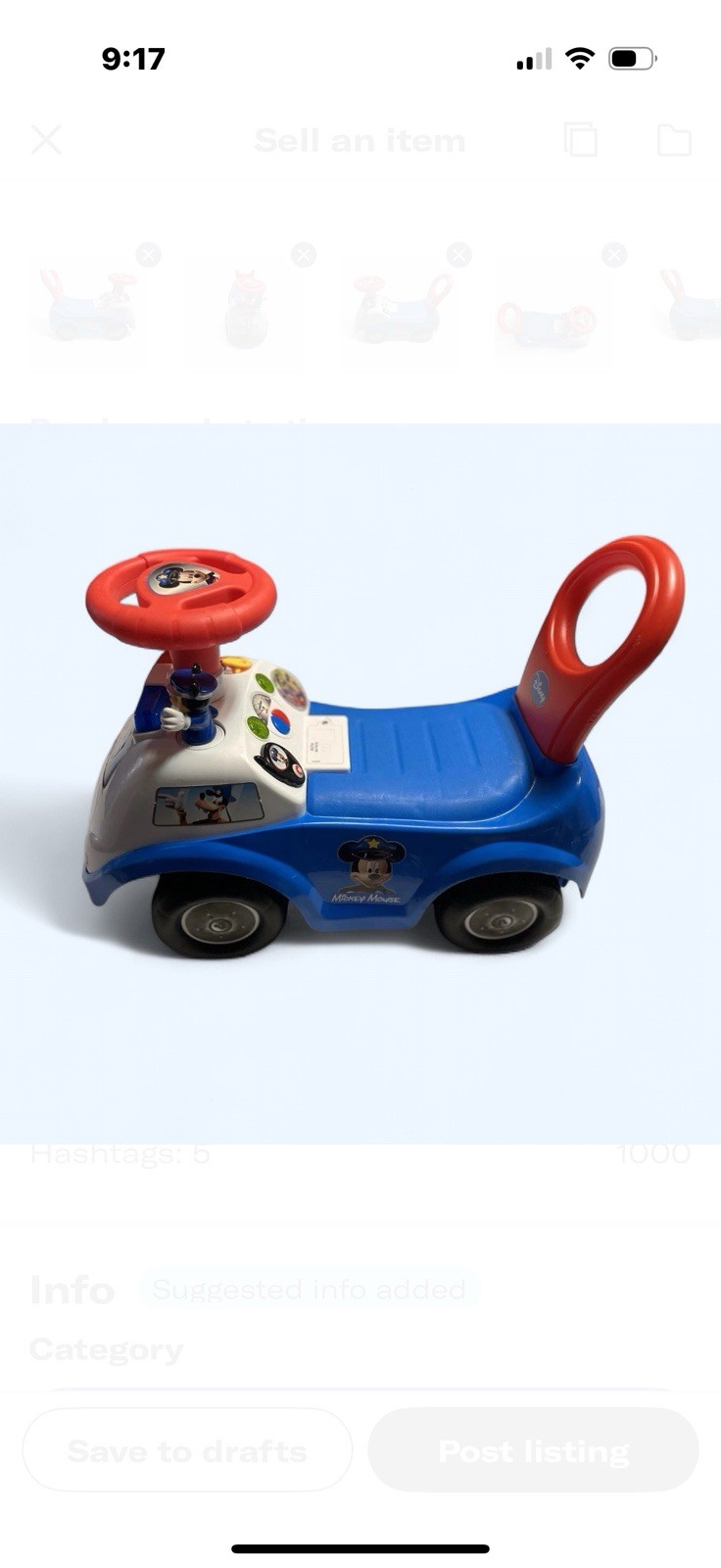 Disney ~ Kiddieland ~ Mickey Mouse ~ Police Car Toy ~ Ride On ~ Baby Walker