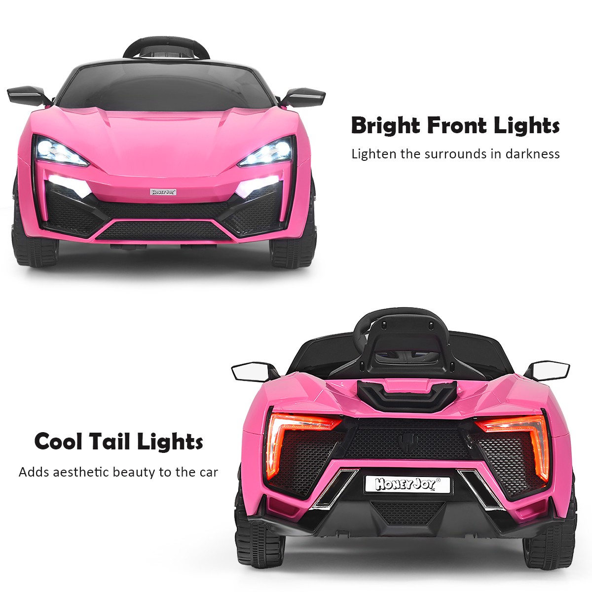 12V Kids Ride On Car 2.4G RC Electric Vehicle w/ Lights MP3 Openable Doors Pink