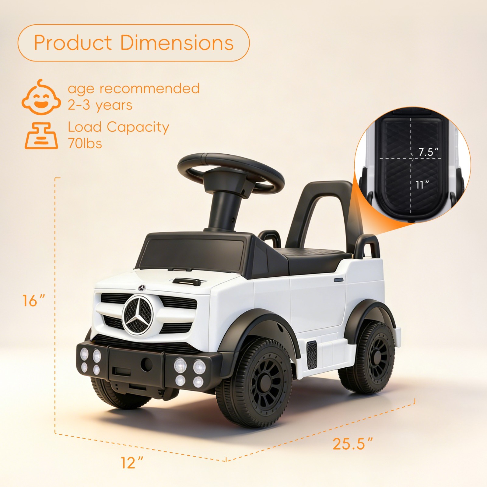 Kids Ride On Car Outdoor Stroller Mercedes Wagon Push Car Ride Racer for Age 1-3