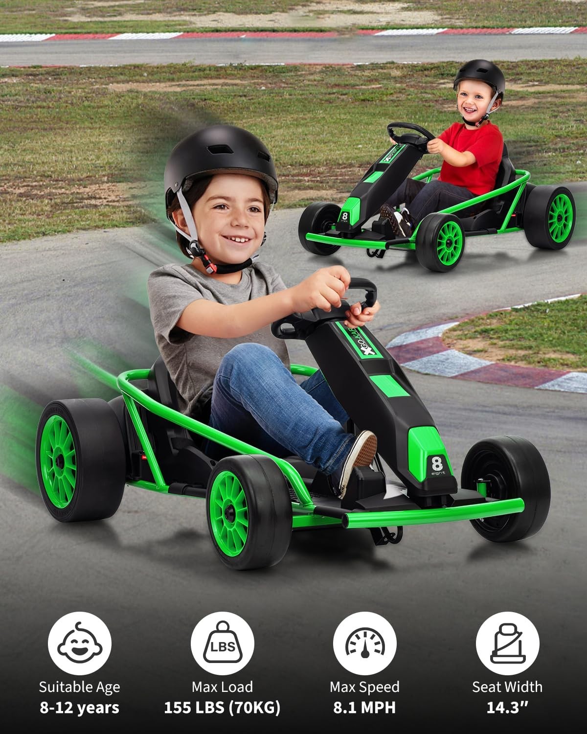 24V Go Kart for Kids High Speed Drifting Outdoor Ride On Toy for Teens W/ Music