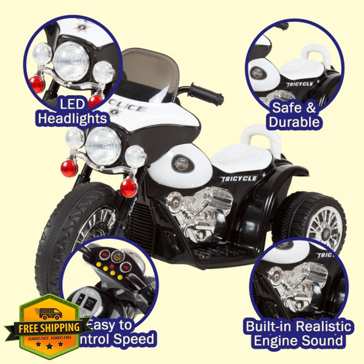 Lil’ Rider 6V Motorcycle 3-Wheel White Black