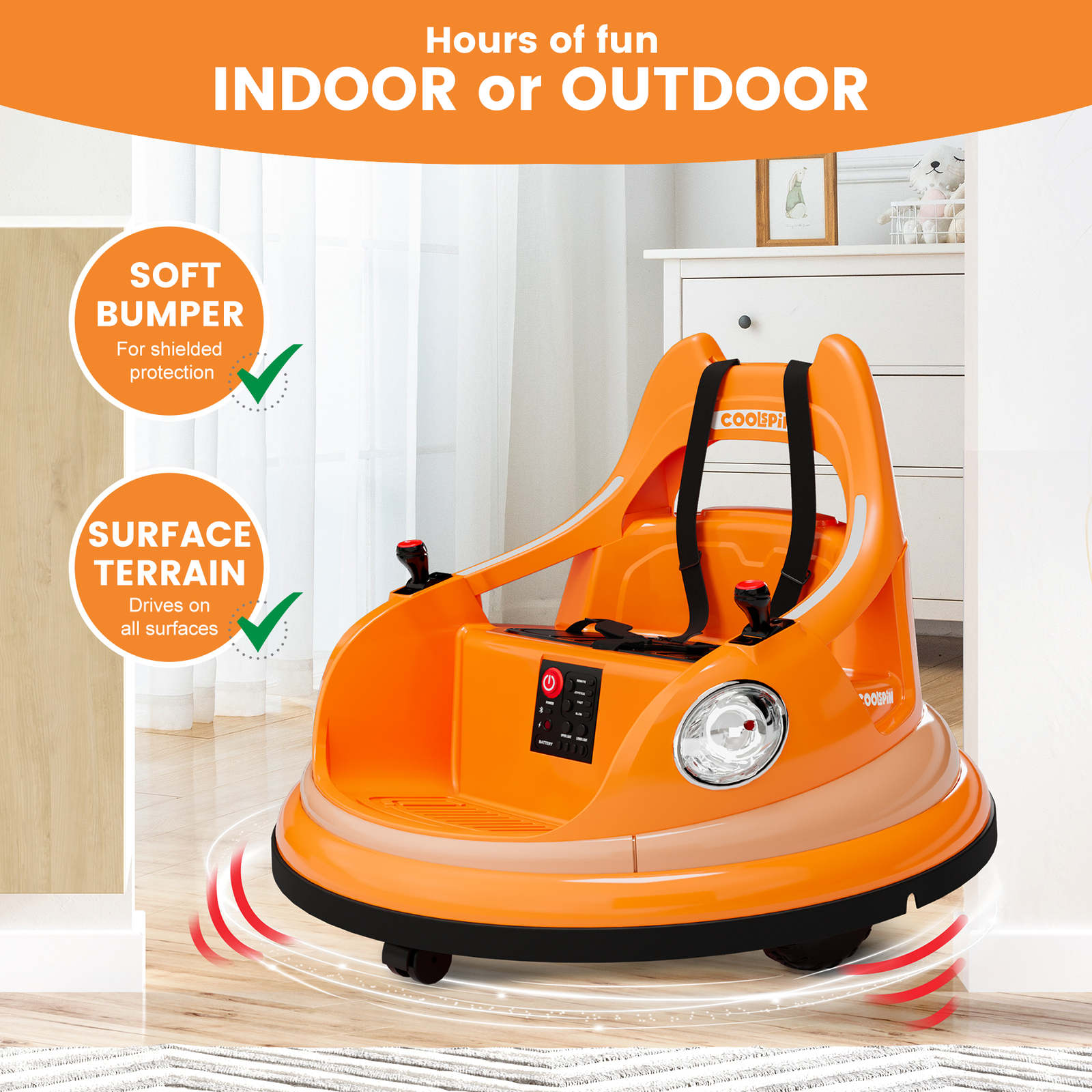 12V Kids Ride on Bumper Toddler Electric Car 360° Spin w/ Remote & LED Lights US