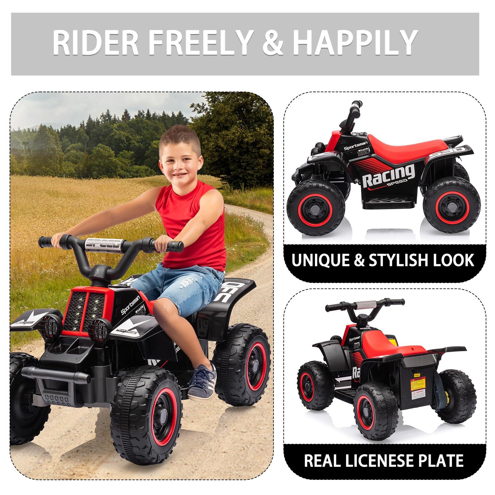 Electric Ride On 6V Kids ATV 4 Wheeler W/Led Lights for Toddlers Aged 1-3 Years