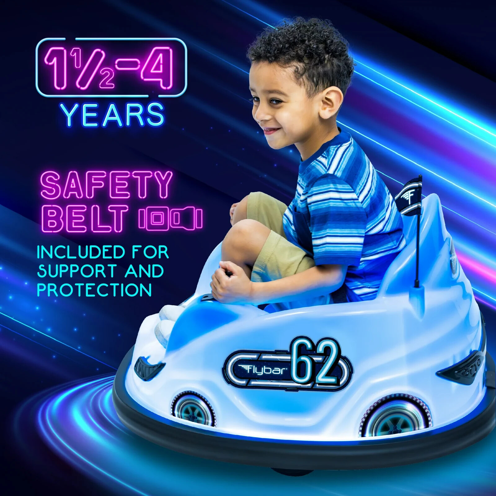 Glow 6V Battery-Powered Bumper Car Ride-On w/ 3 Light Patterns, Ages 1.5+, Blue