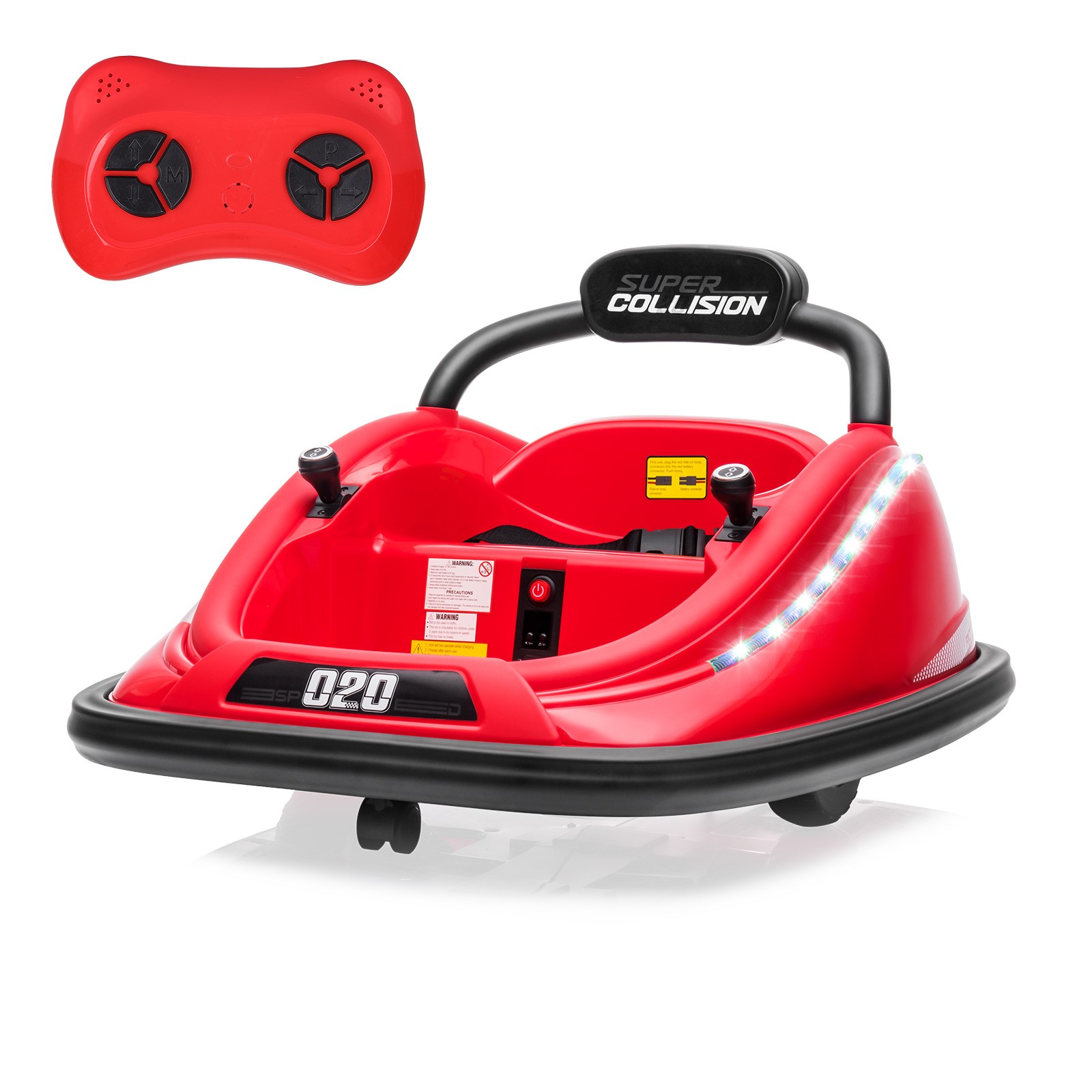 12V Kids Bumper Car Twins Motor, w/ Parent Remote Control Light 360° Rotation
