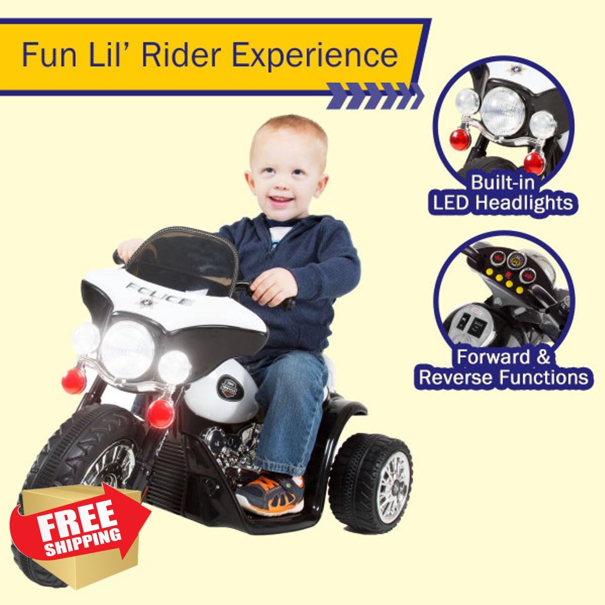 Lil’ Rider 6V Motorcycle 3-Wheel White Black