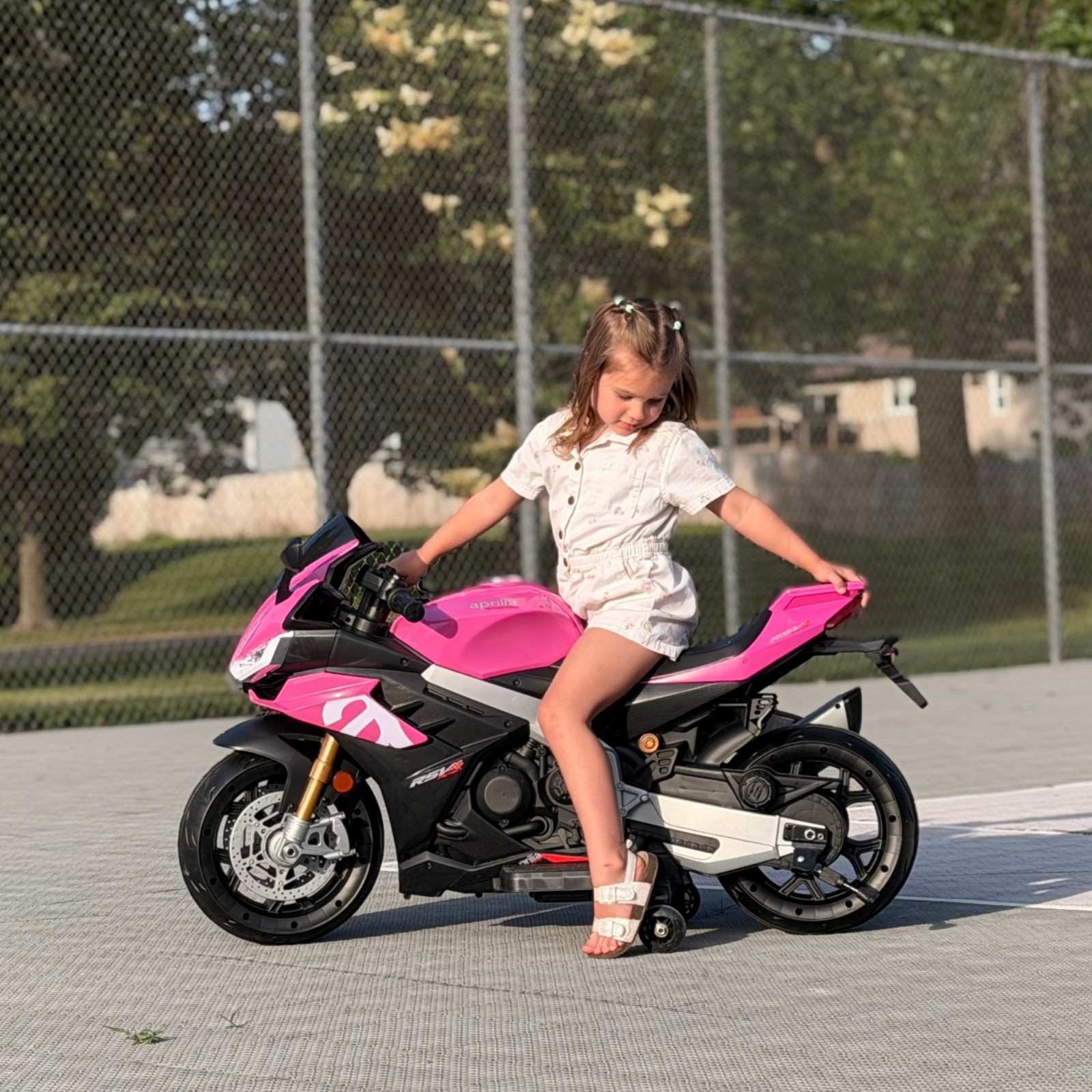 Pink 24V Kids Electric Motorcycle 6mph Girl Ride on Toy with Bluetooth LED MP3