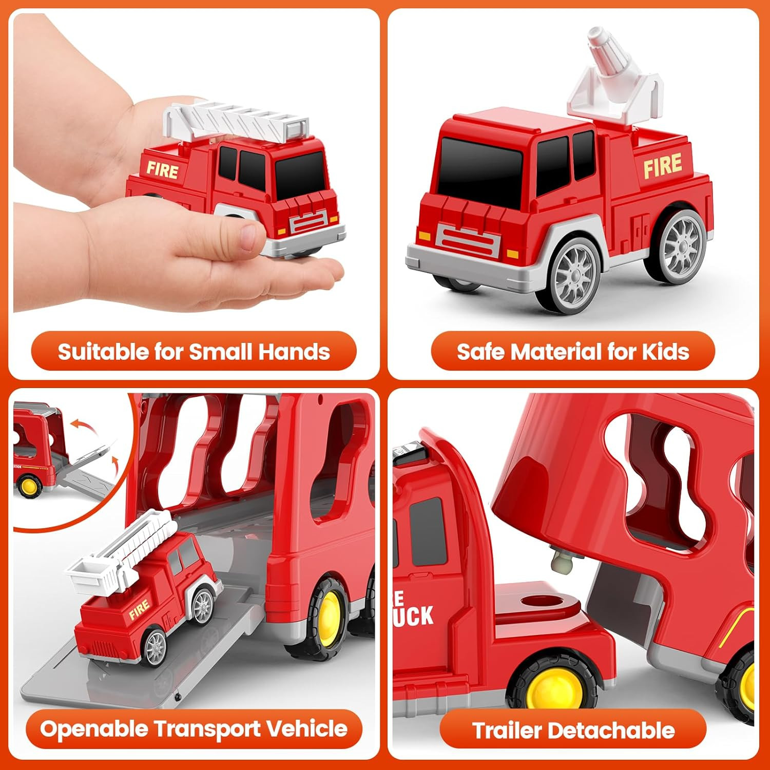 Toddlers Fire Truck for Kids 3-9 Year Old，5 in 1 Friction Power Vehicle Car for