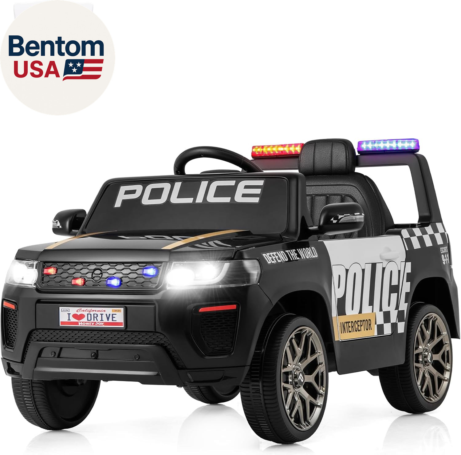 Police Car Ride On, 12V Battery Powered Toy Cop Cars W/Remote Control, LED Flash