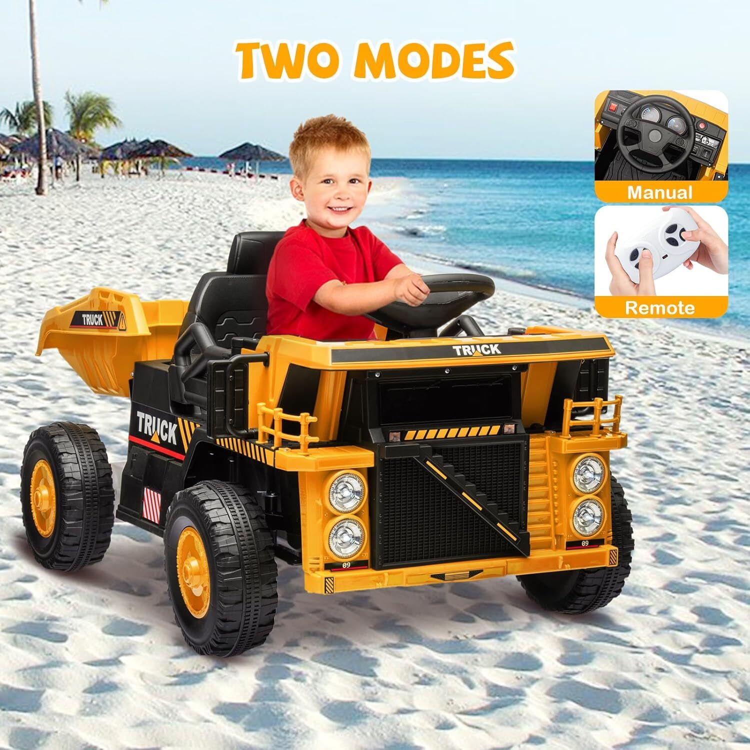 12V Kids Ride On Dump Truck, Electric Construction Vehicle With Remote Control