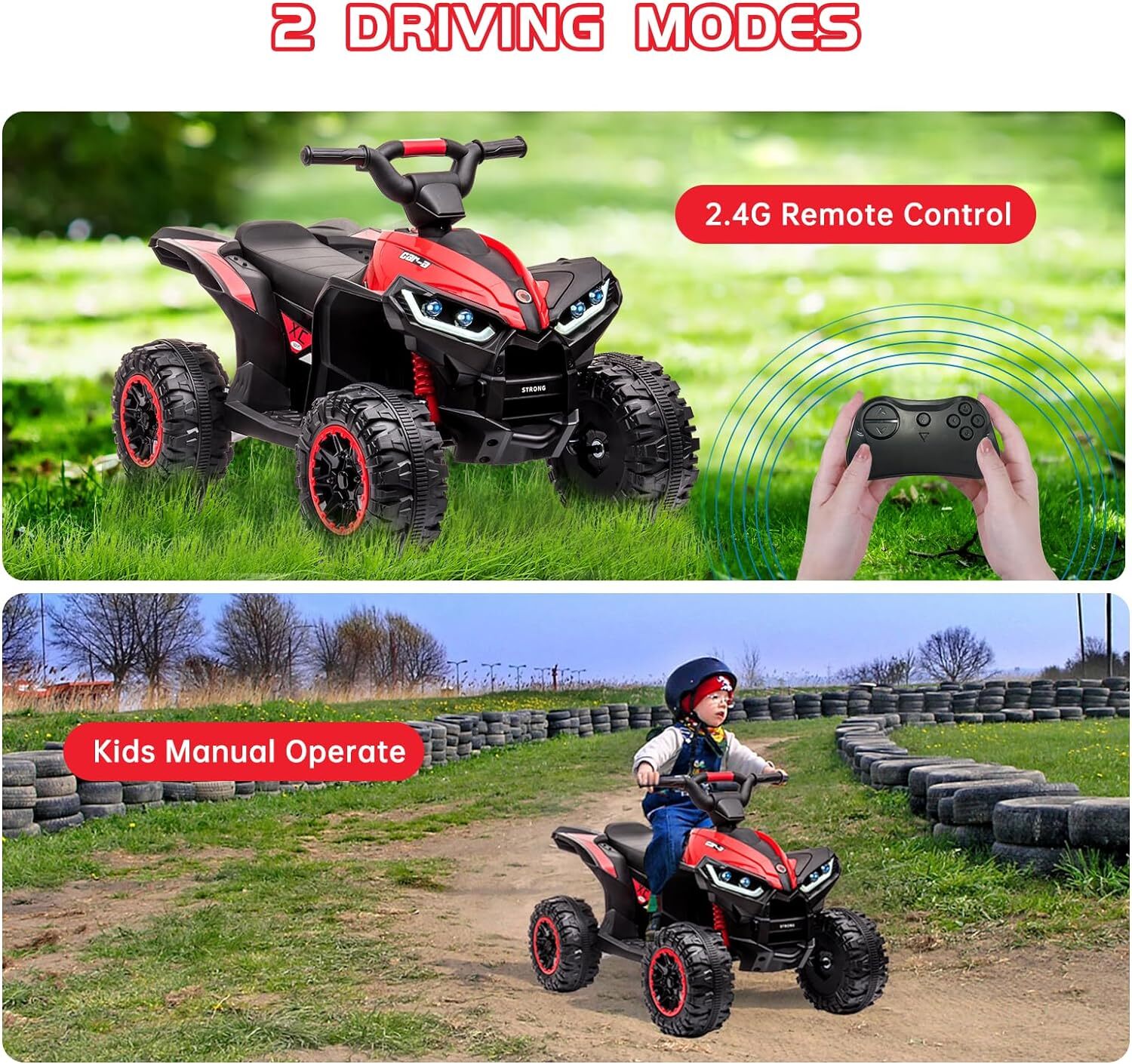 🍊🍅Kids ATV Ride on Toy 12V 4 Wheeler Battery Powered Quad Toy Vehicle LED Ligh