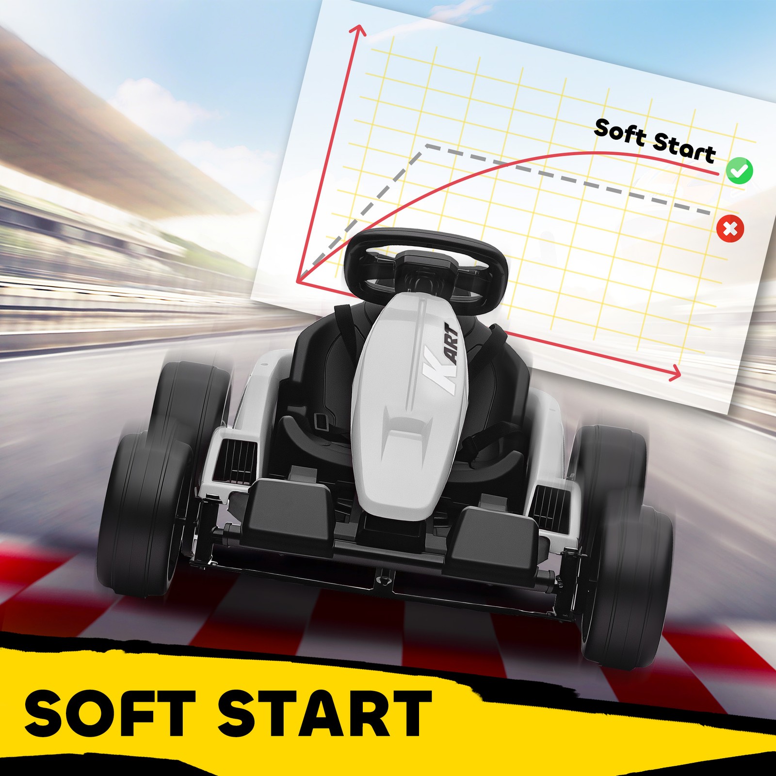 24V Electric Go Kart, Kids Drift Kart with Dual 150W Motors, White