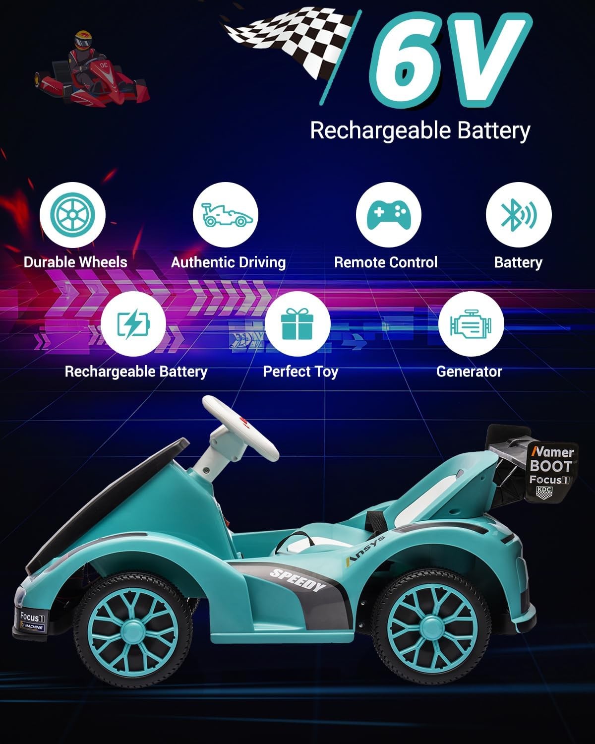 6v Electric Racer Go Kart for Kids 2.4g Remote Control 3 to 7 years