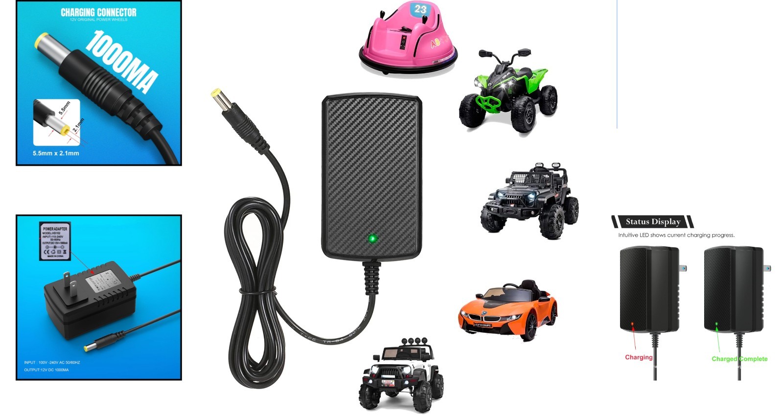 Kids Ride On Toy 12V Battery Charger – Overcharge Protection, Lightweight Design