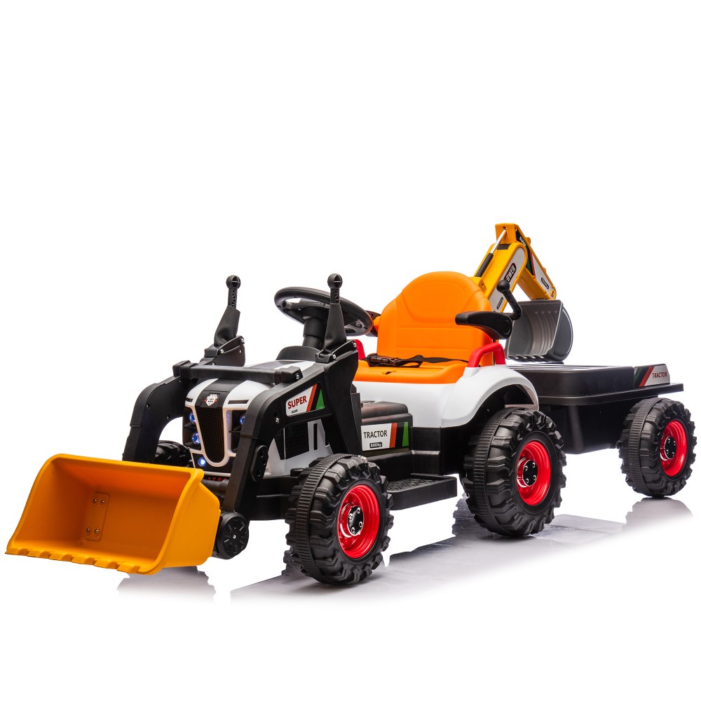 24V Kids Electric Tractor 4-in-1 Attachments Remote 3-Speed Music LED 3-8