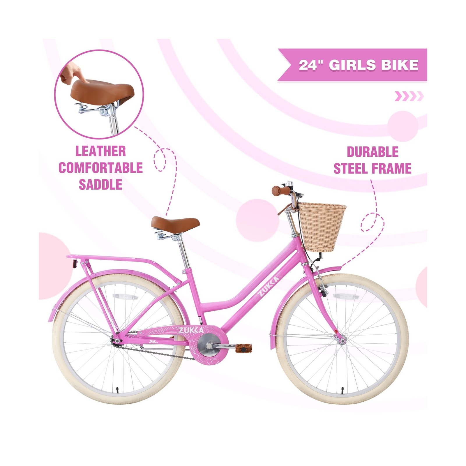 ZUKKA Kids Bike 20/24 Inch Girls Bike with Basket Single Speed Crusier Bike F…