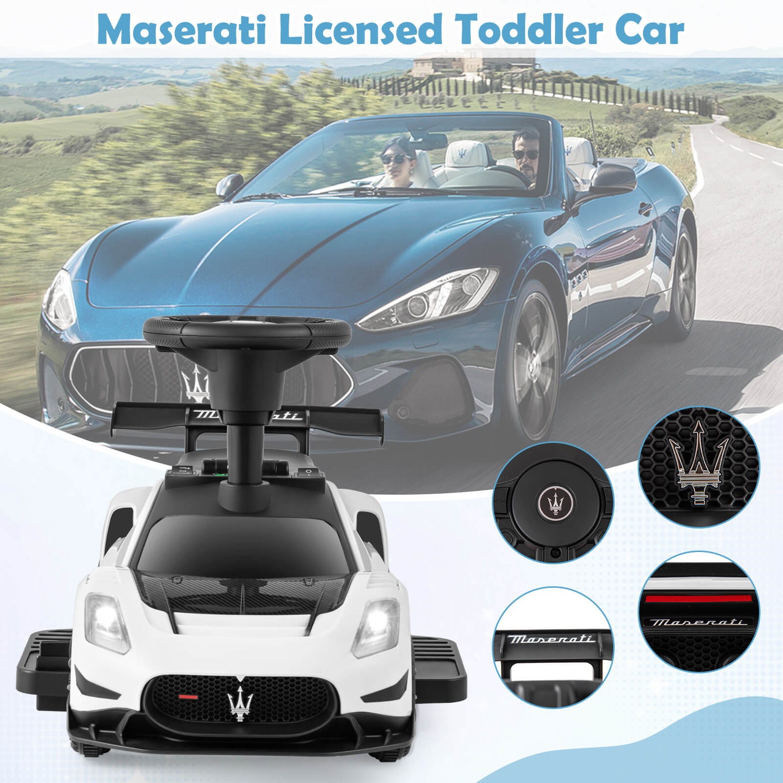 Electric Kids Ride on Push Car Maserati Licensed Foot to Floor Push Car w/Horn