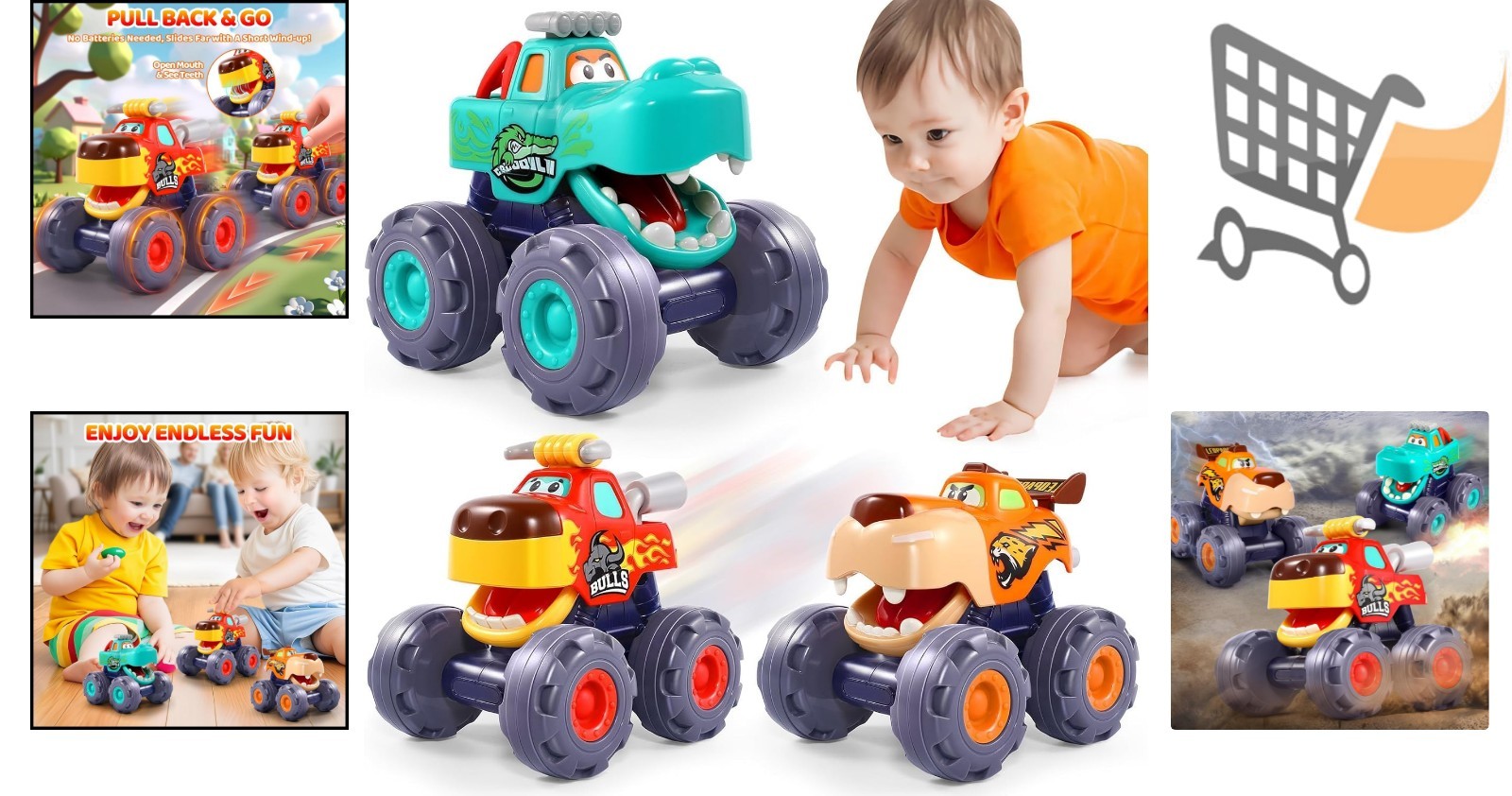 Monster Truck Toys for Toddlers 1-3 Pull Back Vehicles Kids Gift Set