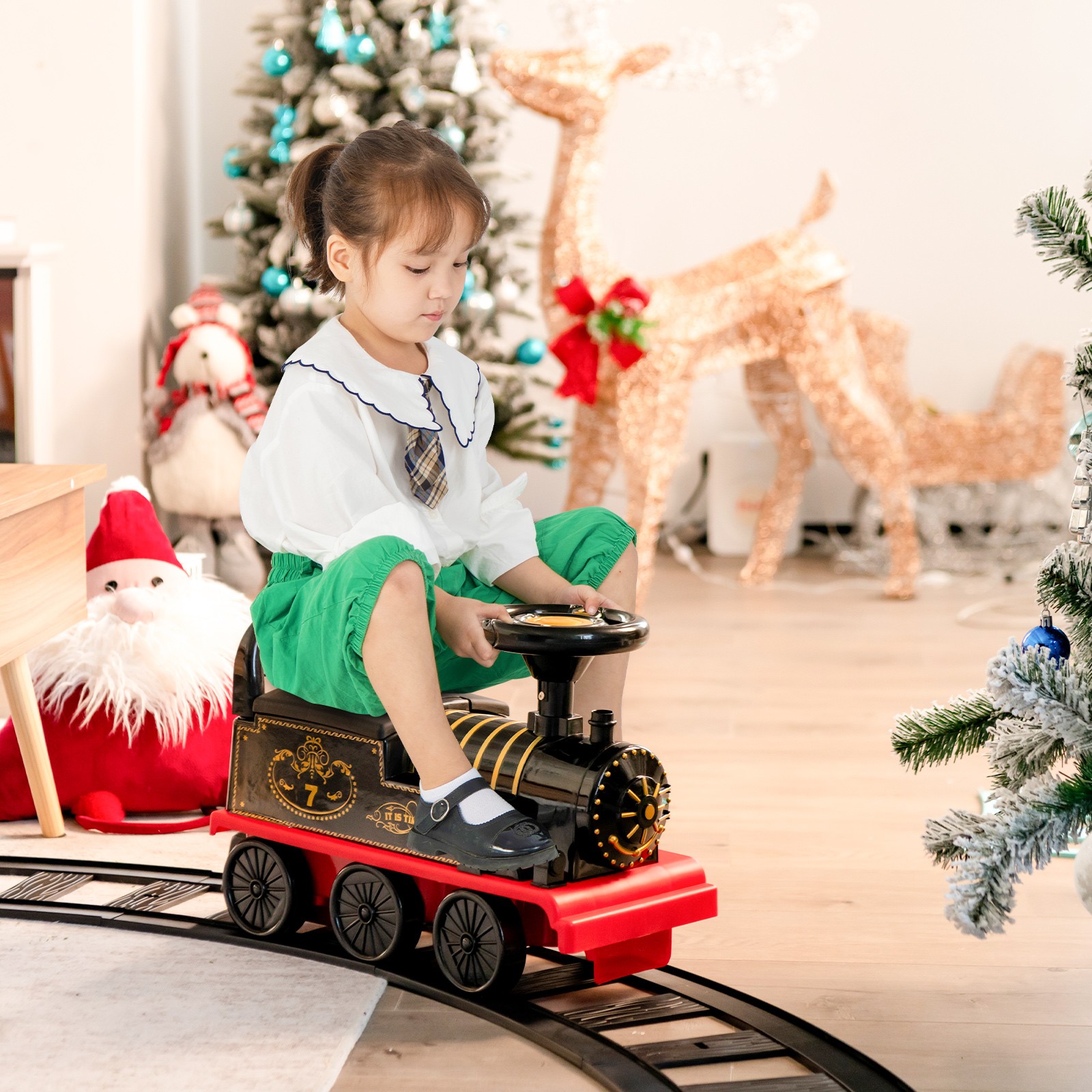 6V Electric Kids Motorized Train Toy with Unique Train Outlook & Stickers Black