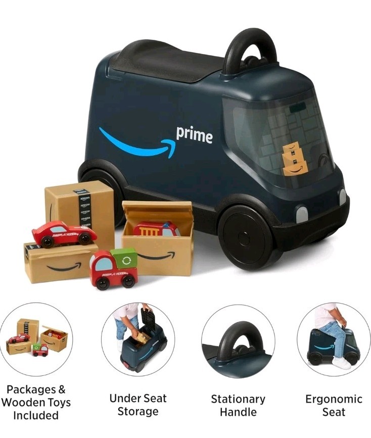 Amazon Delivery Van Ride on Toy for Kids, Blue Toddler Ride on Toy for Ages 2+