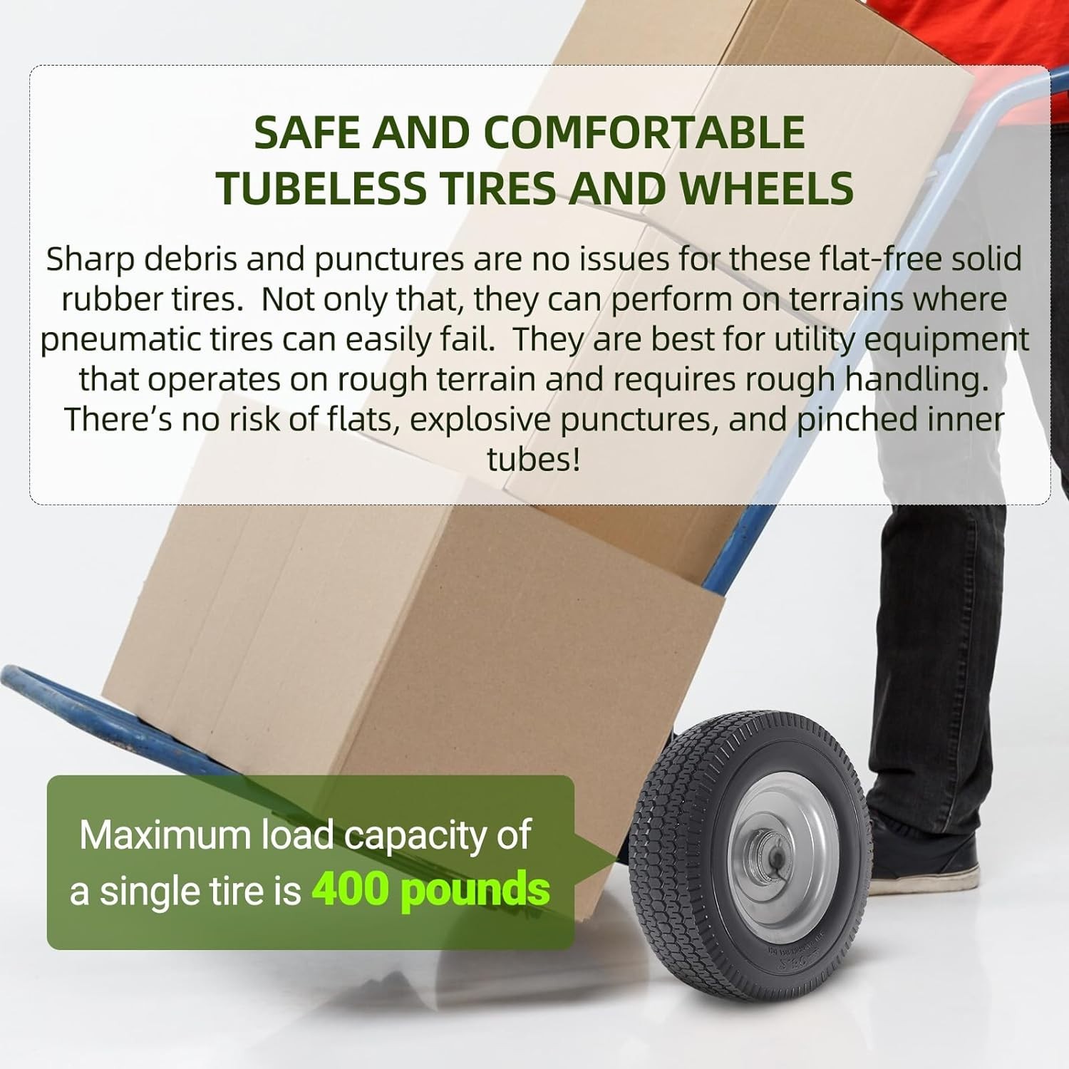 2-Pack 8-Inch Solid Wheel Replacement with Flat-Free PU Tires for Heavy-Duty Use
