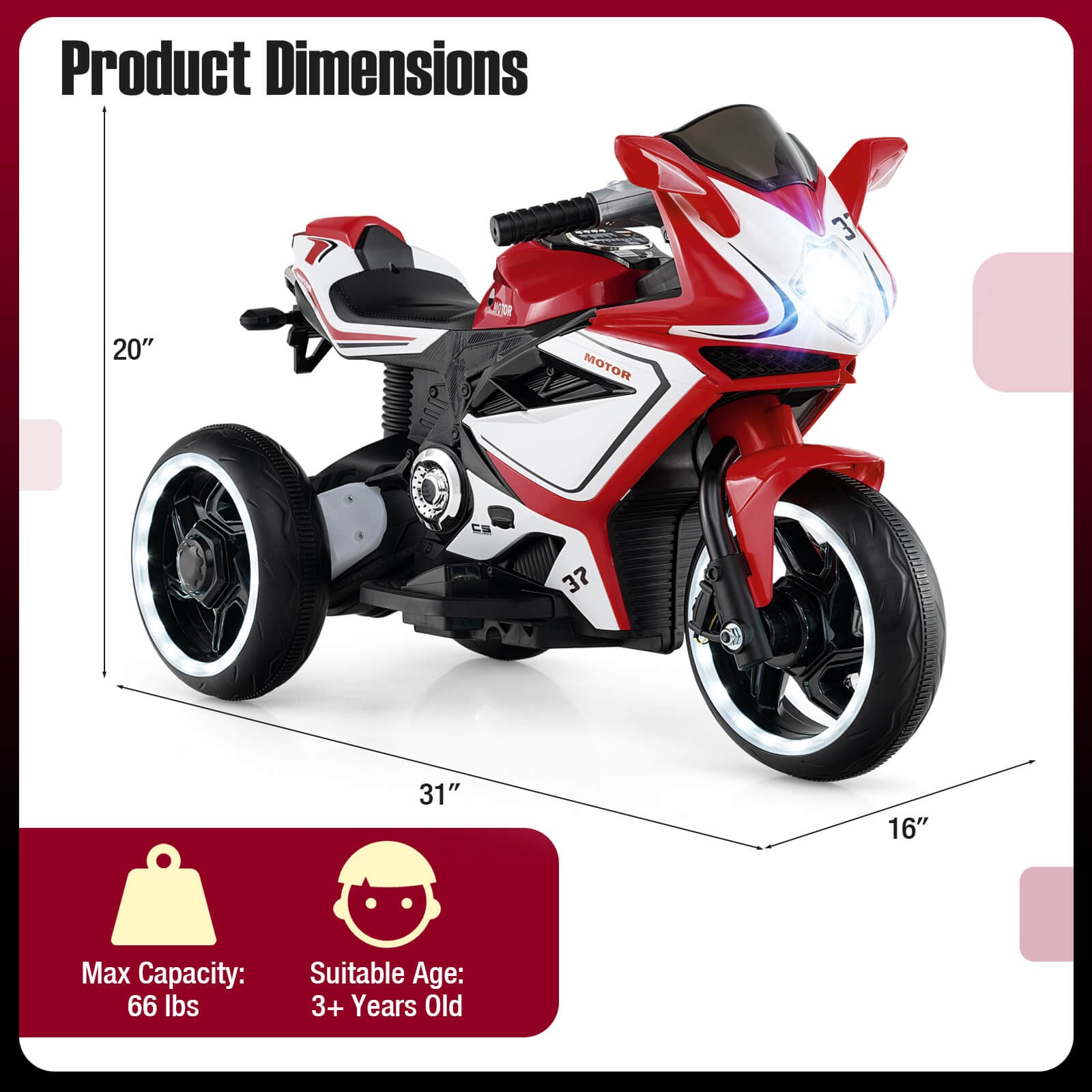 Kids Ride on Motorcycle 6V Battery Powered Mini Electric Motorbike w/ LED Lights