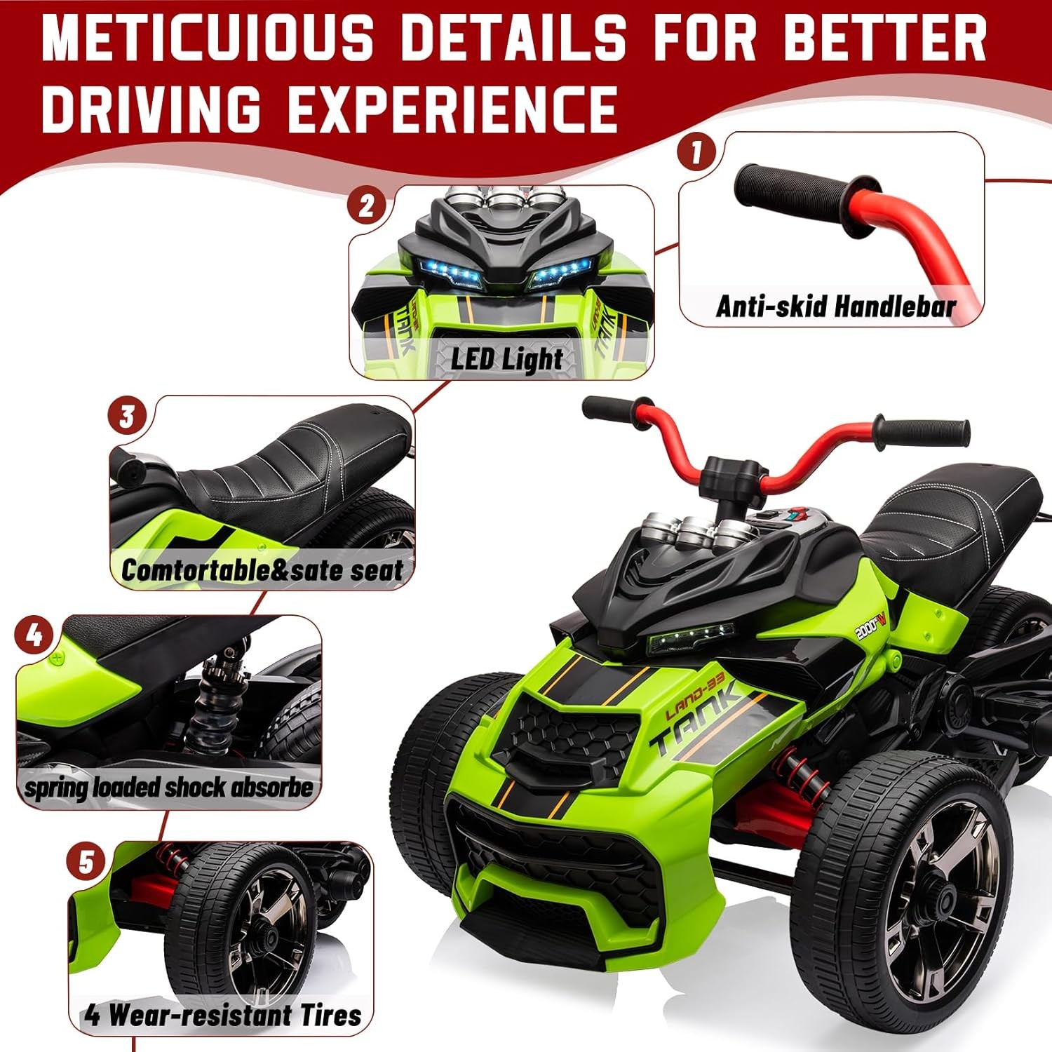 12V 3Wheeler Ride On ATV Electric Motorcycle Battery Electric Vehicle w/Led US
