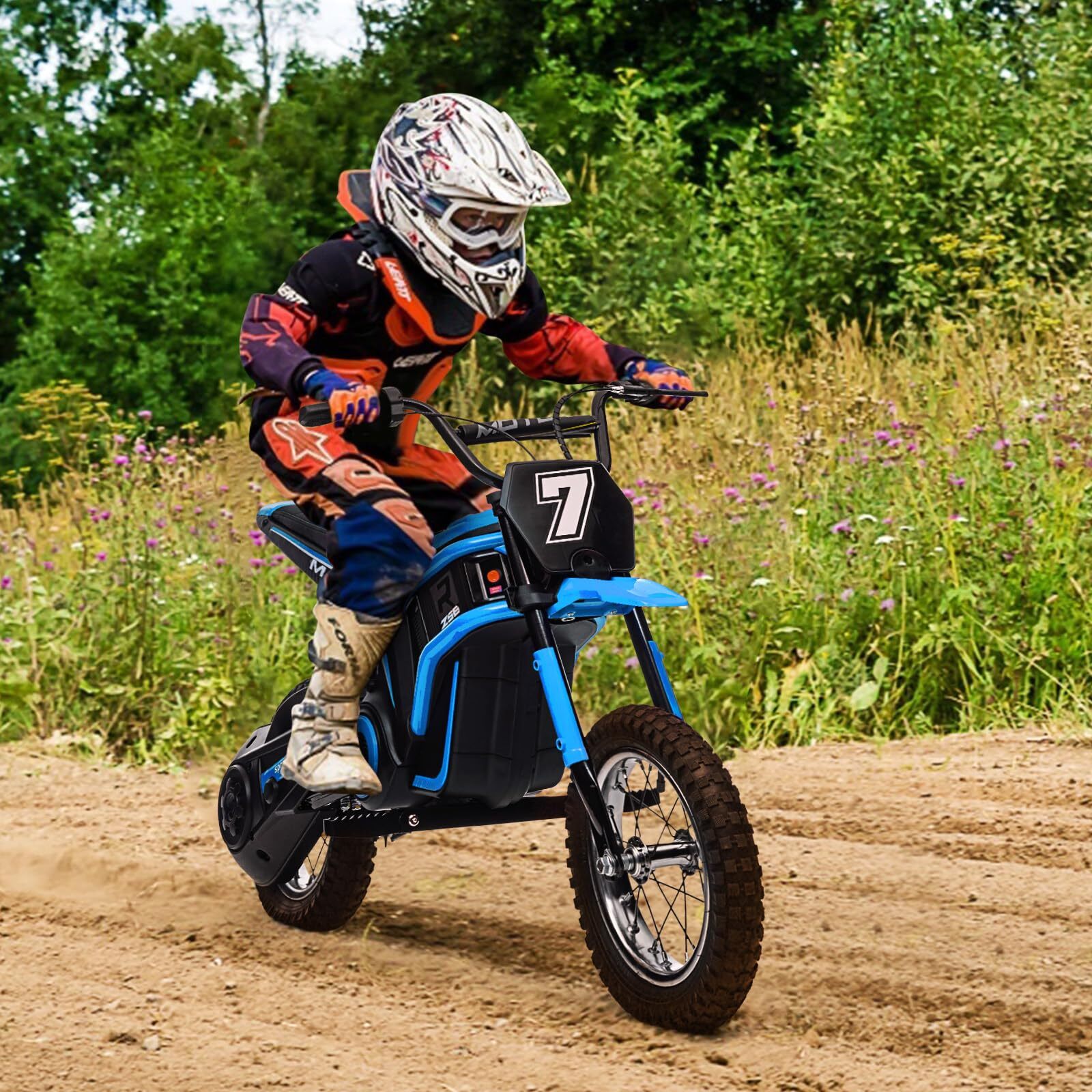 Kids Ride On Dirt Bike 350W Electric Motorcycle Up to 14.29MPH 24V Battery 8-14