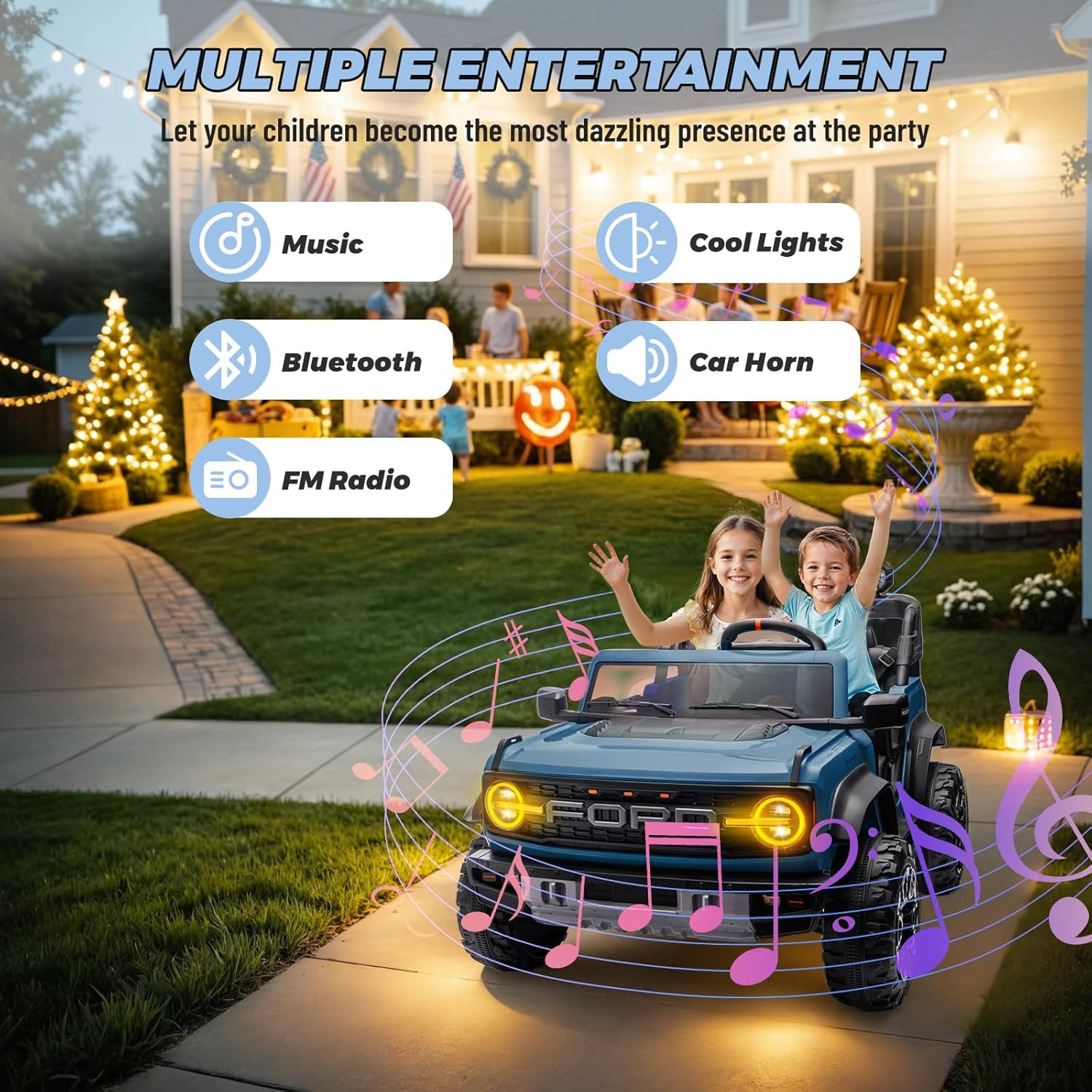 ENYOPRO 2 Seater Ride on Car for Kids, 24V Licensed Ford Bronco Raptor Electric