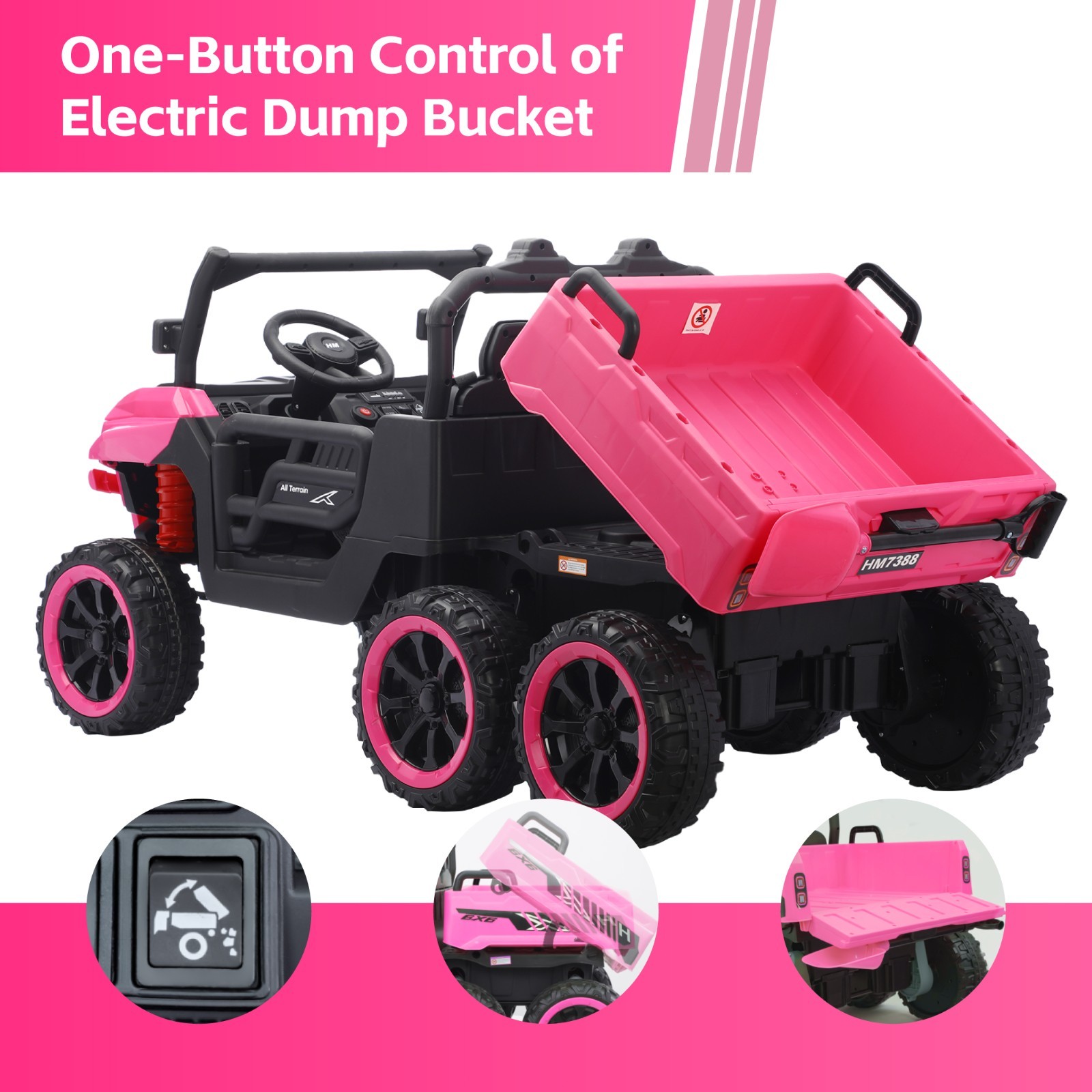 Pink 24V Ride on Electric Dump-bed Truck Off-road 7mph 2 Seater Car with Remote