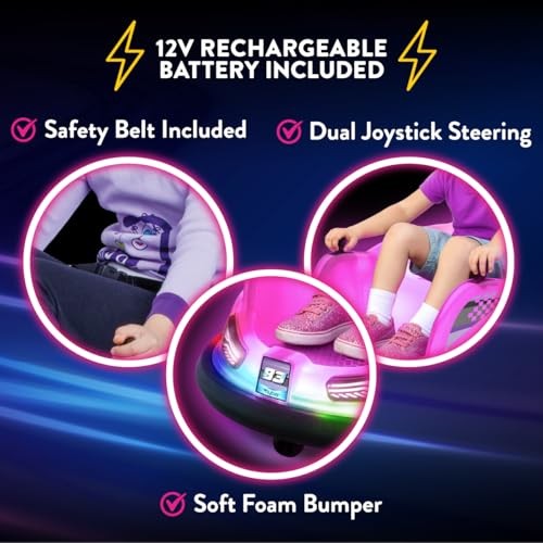 12V Glow Bumper Car Ride On Toy – Indoor/Outdoor Toys, Toddler Toys, Pink