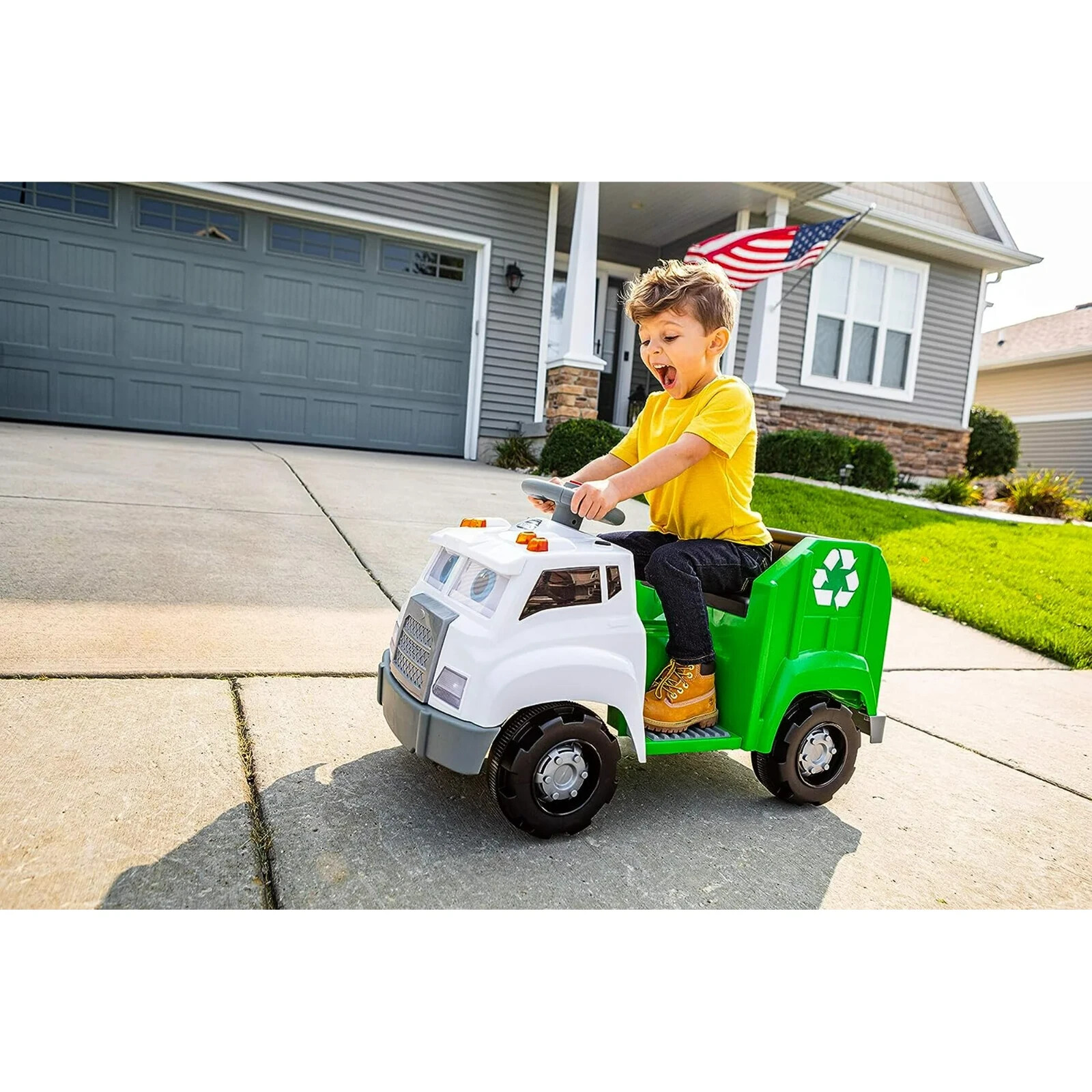 Toddler Recycling Truck 6V Battery-Powered Vehicle w/ Sound Effects, Ages 1.5+