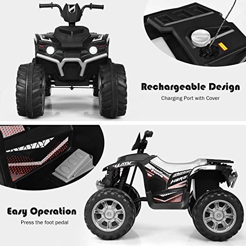 Kids ATV Battery Powered Electric Vehicle w/LED Lights, High & Low 12V Black