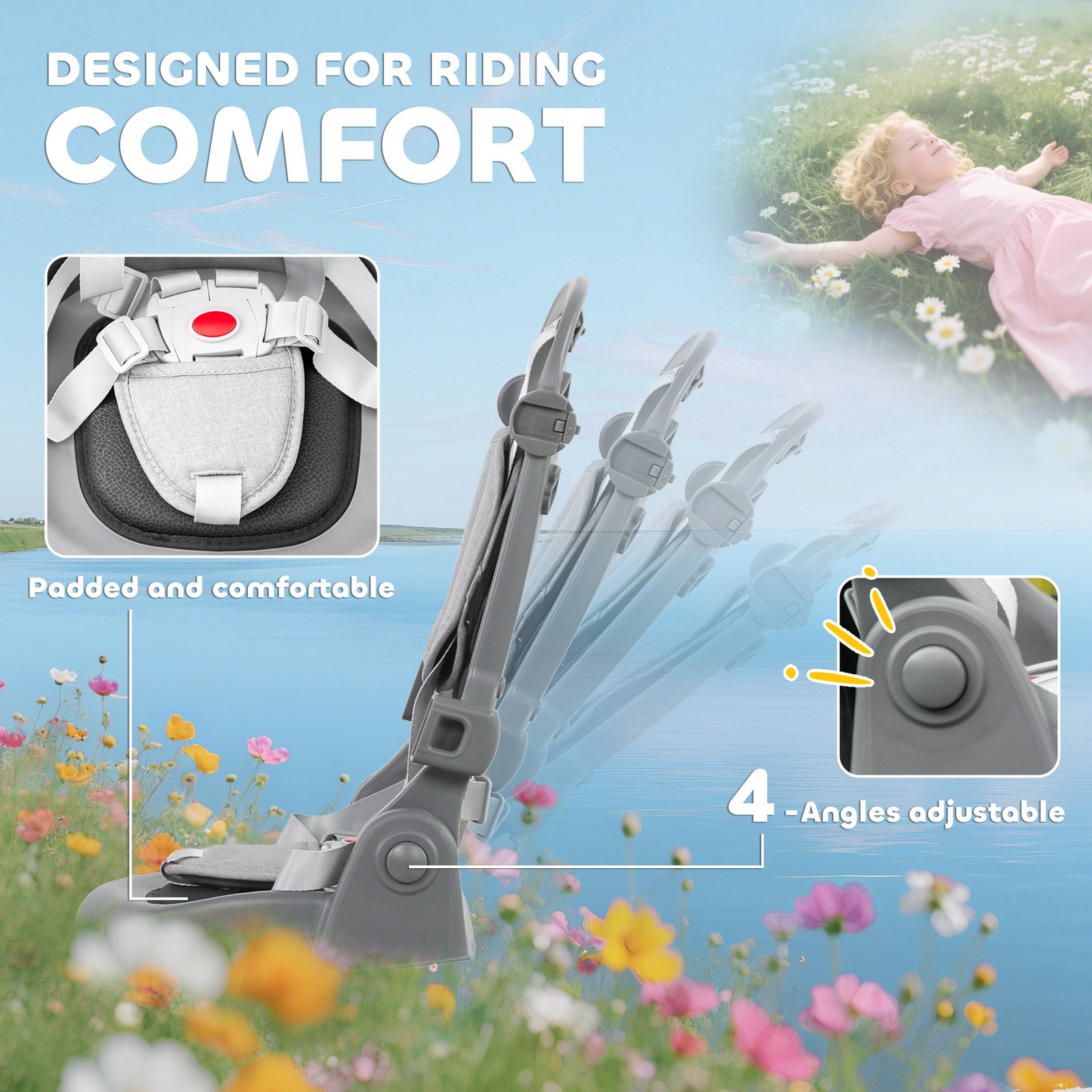 6 in 1 Kids Tricycle with Adjustable Push Handle for 1-5 Years, Gray
