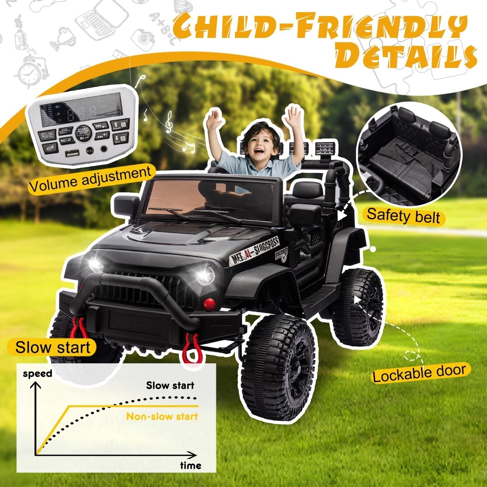 24V Kids Electric Jeep Ride on Car Toy 400W Power Wheels W/ Remote Control Music